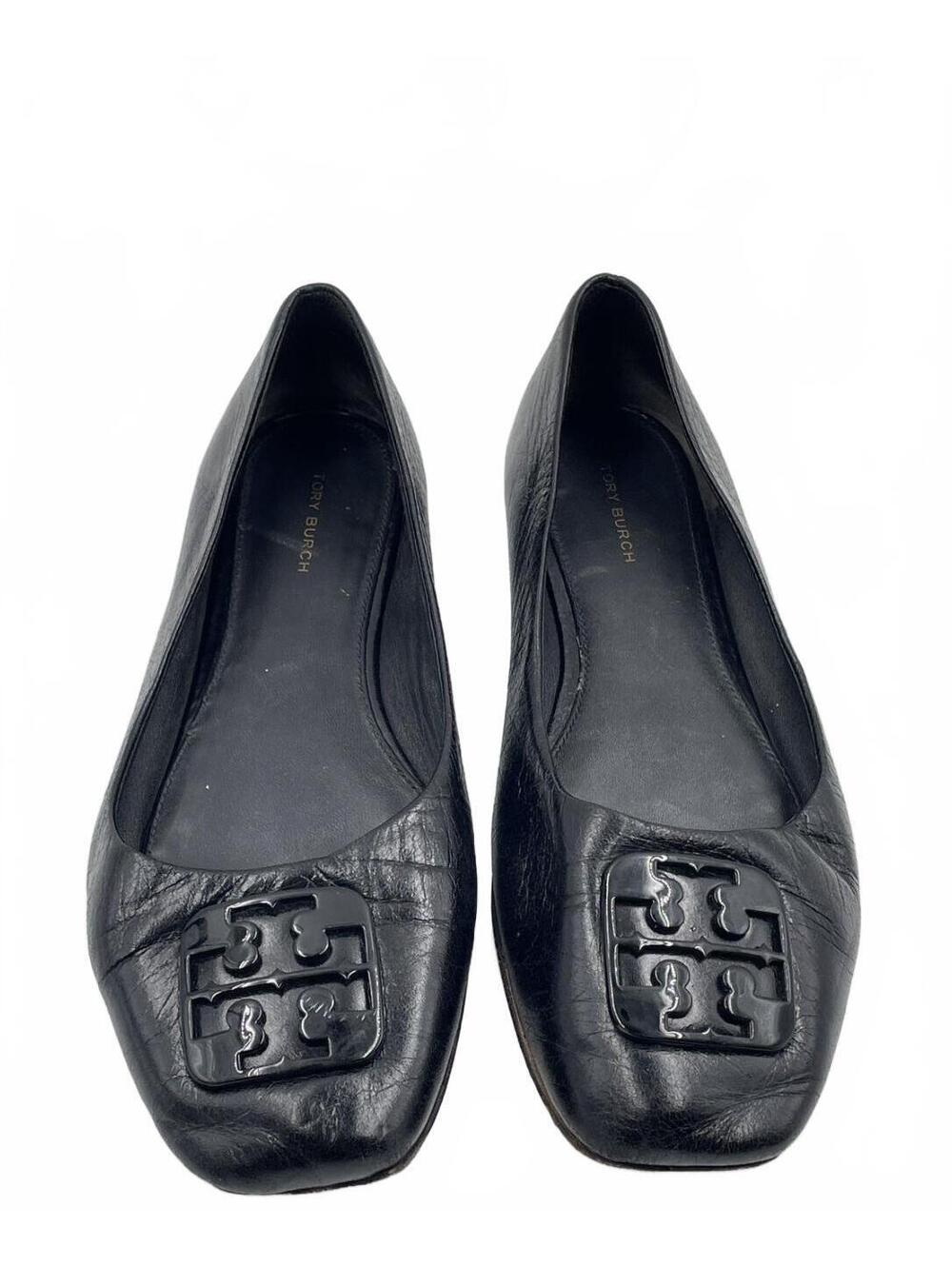 Authentic Tory Burch Womens Black Leather Ballet Flats Size 8.5M Worn Soles